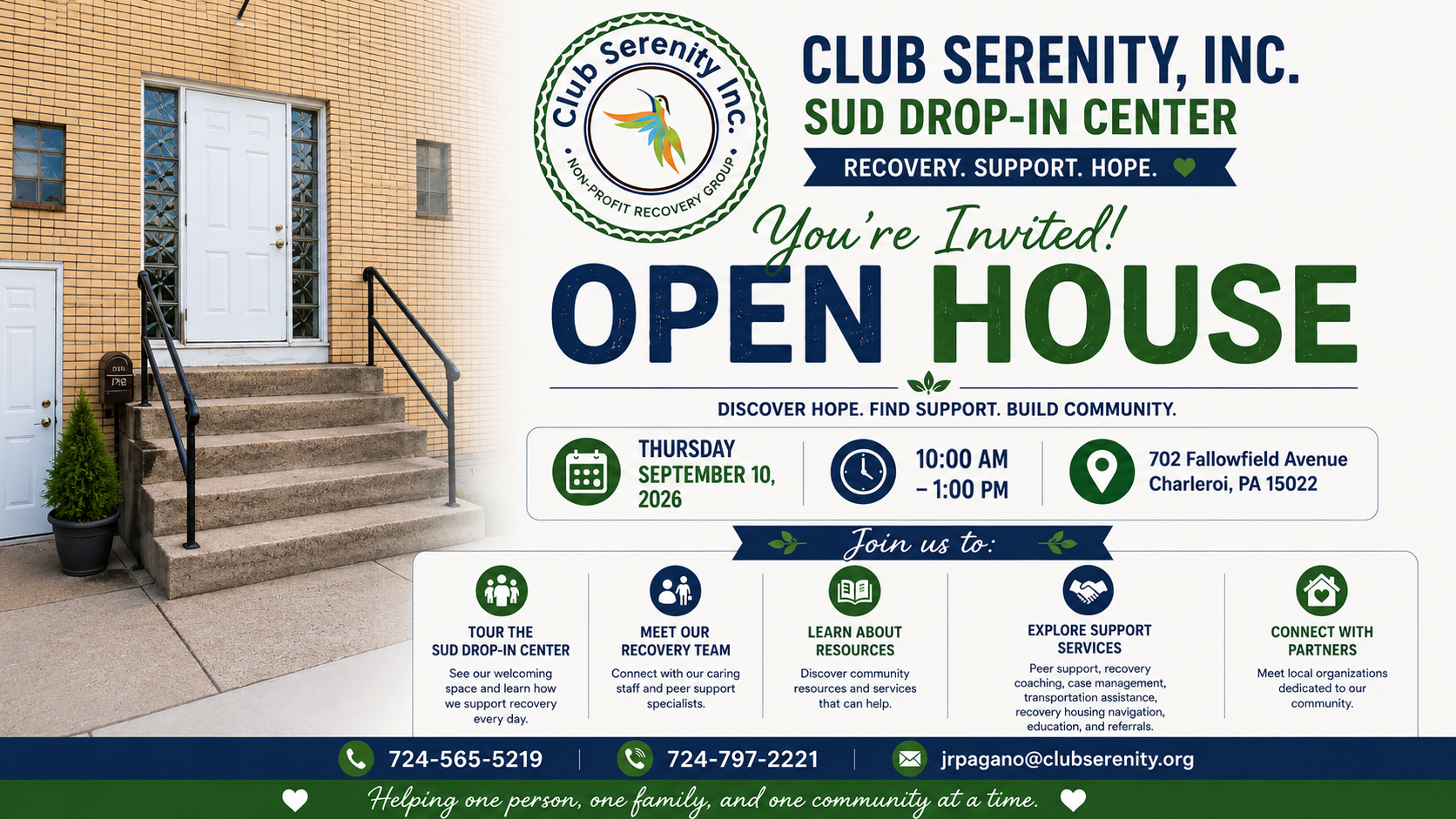 Club Serenity SUD Drop-In Center Open House at Club Serenity
