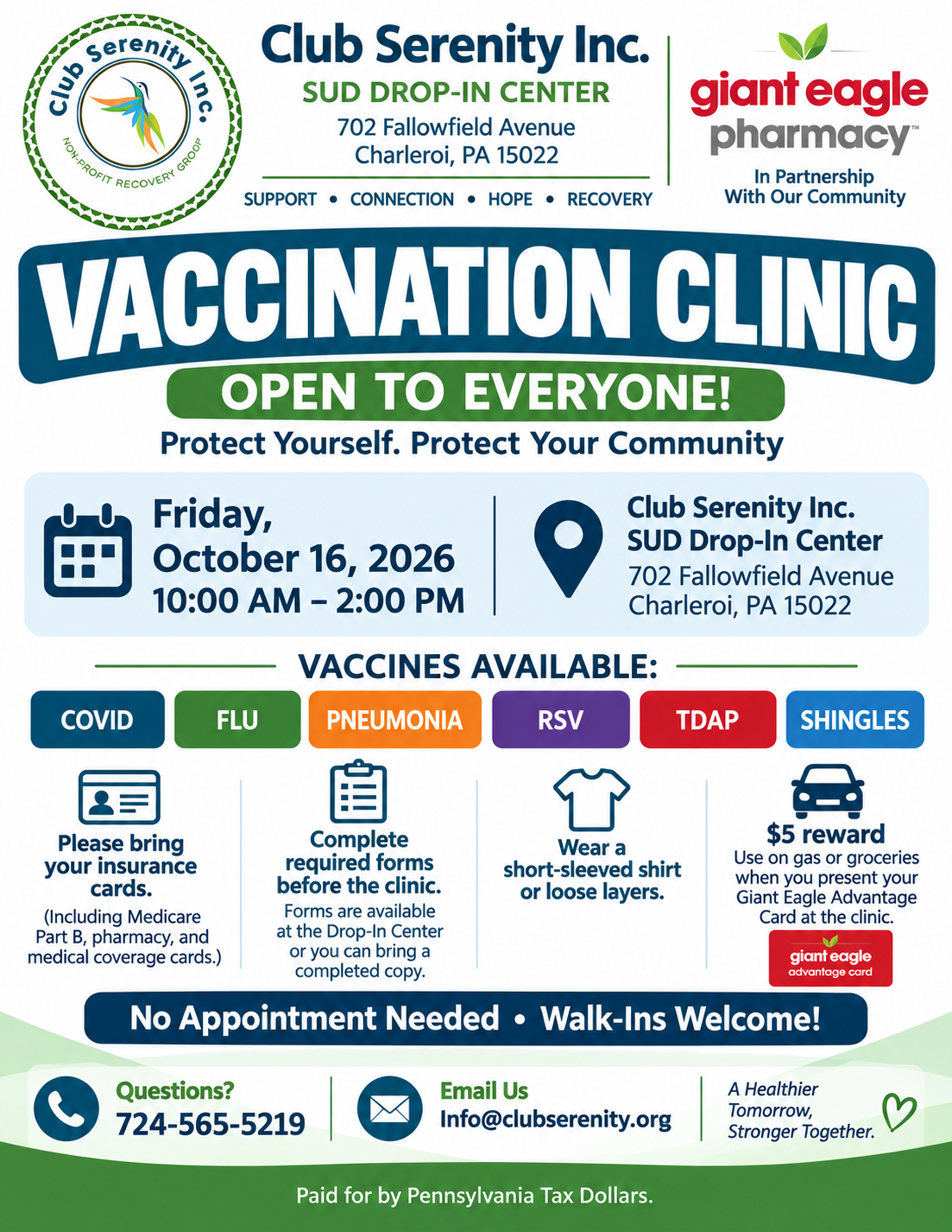 Club Serenity Inc Vaccination Clinic at Club Serenity
