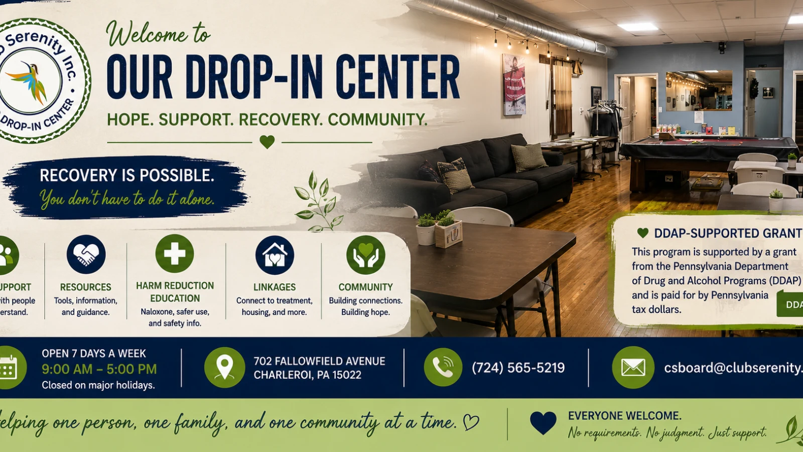 The Club Serenity drop-in center in Charleroi, Pennsylvania
